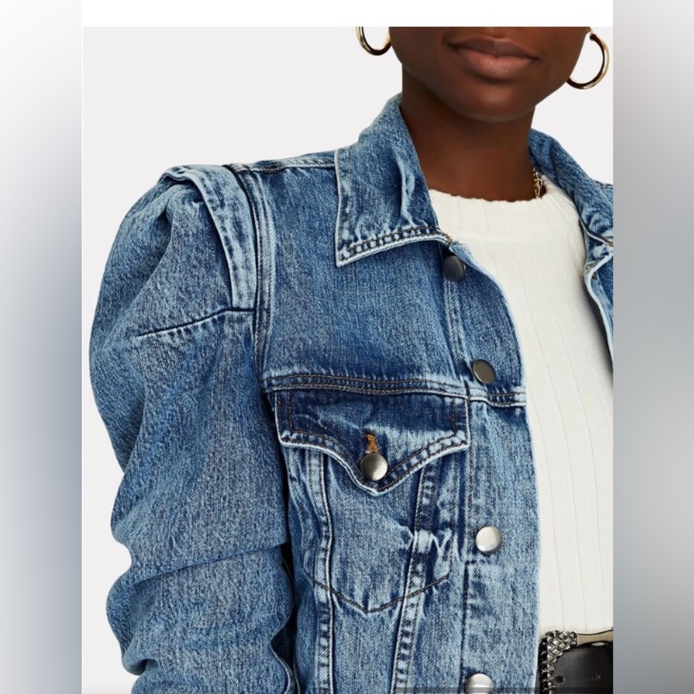 FRAME Rosette Puff Sleeve Denim Jacket